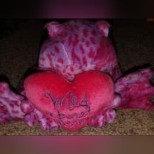 Vintage 2001 Commonwealth Spotted Leopard Frog Plush Holding Heart Pillow